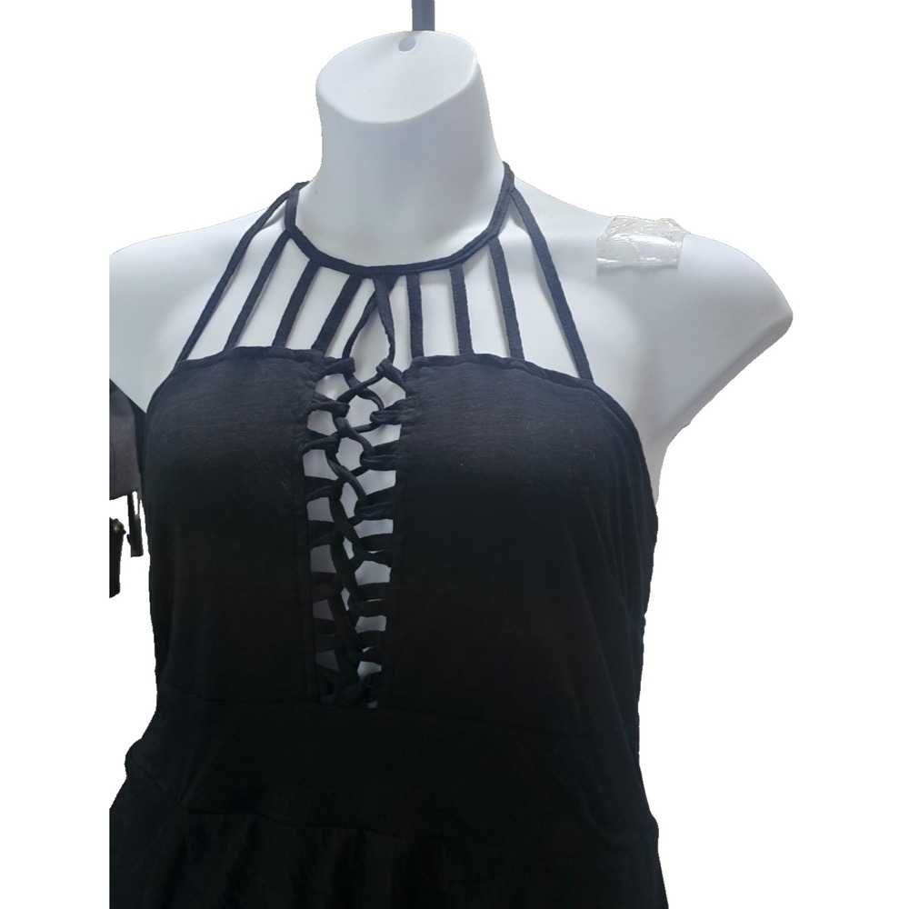 Black Corset Maxi Dress Asymmetrical Lace Up Caged Witchy Fairy Grunge Goth 16W - Picture 2 of 13